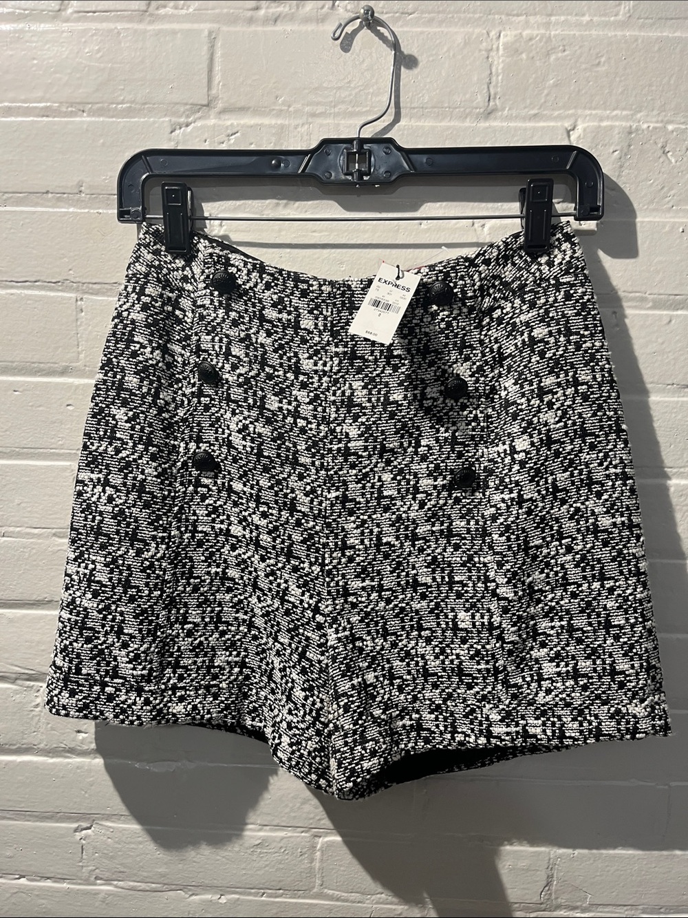 Express Black and White Tweed High-Waist Shorts NWT